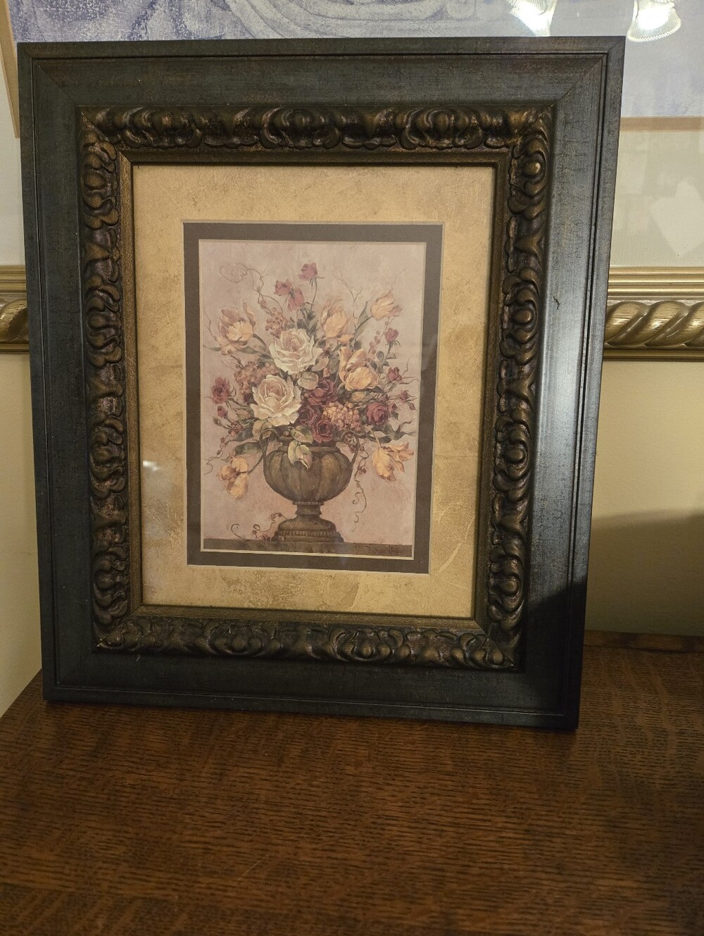 Danielle Framed Floral Still Life Lithograph Art Print Roses Tulips Urn
